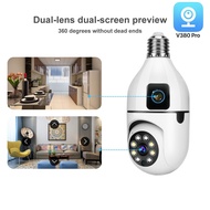 CCTV IP WiFi Camera Dual Lens PTZ Bulb Camera V380 8MP + 8MP 1080P APP V380 PRO