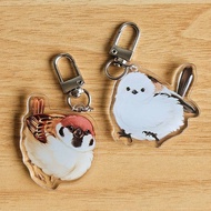 野生鳥球系列 - 鎖型扣壓克力吊飾 / 麻雀 / 銀喉長尾山雀