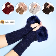 Taiwan Shipment Oke Okay Butterfly Pattern Plus Wool Gloves Knitted Half-Finger Computer Furry Warm 