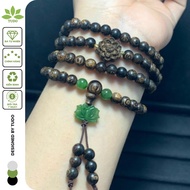 6mm Sunken Tram Sanh Ring mixed with Lotus Charm, Tram Sanh Lotus, Au10K Gold Ball TUDO_VM4_TRS_L6