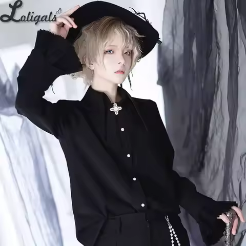 Ouji Lolita Long Sleeve Shirt Gothic Pointed Collar Blouse by Princess Chronicles