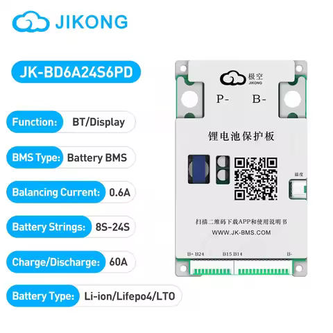 JIKONG Jk Bms JK-BD6A24S4PD JK-BD6A24S6PD Active Balance Bms 8S-24S 40A 60A Smart Bms for Lifepo4 Li