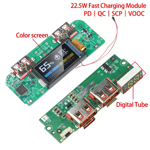 3.7V PD/QC/VOOC Type-C 22.5W Fast Charging Module TFT Color Screen Digital Tube Display Fast Chargin