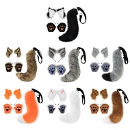 OXXGGKAO Animal Costume Kit Fox Cat-Ears Headband Tail Fox Tail Plush Fox Gloves