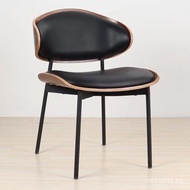 Modern Curved Wood Dining Chair for Cafe, Meeting, Designer Nordic Chair with Leather Soft Cover, Li