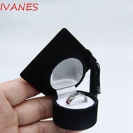 IVANES Bachelor Cap Ring Box Refined Simple Graduation Gift Boxes Small Solid Color Velvet Jewelry Display Case