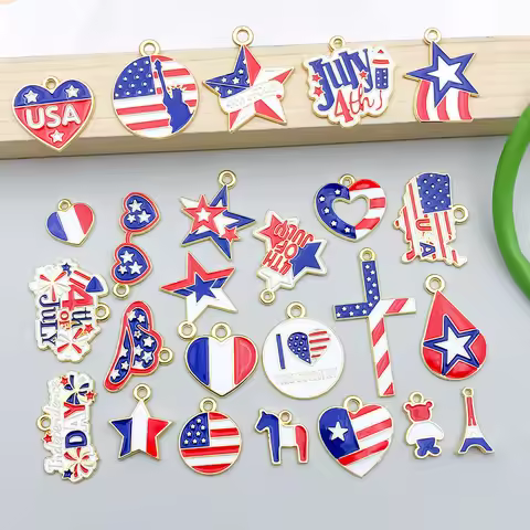 20/26pcs DIY Jewelry Charms American Flag Theme Enamel Pendants for Bracelet Necklace Earrings Acces