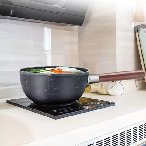 Non-Stick Sauce Pan Milk Saucepan with Pour Spout Stick Proof Sauce Pan Wooden Handle for Induction