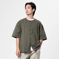 Noforty Project Oversize Collarless Shirt Ramsey Olive