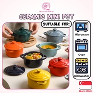 SG Ready Stock - Ceramic Bowl With Lid Mini Pot Kitchenware Small Steam Bowl with Lid 200ml