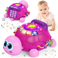 Musical Turtle Baby Toys 6 to 12 Month,Infant Light-up Musical Tummy Time Toy with Phone,Baby Crawli
