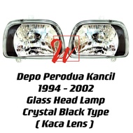 [Depo] Perodua Kancil 1994 - 2002 Glass Crystal Black Head Lamp New Set Kaca