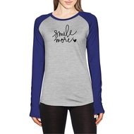 Smile More Raglan T-Shirt Long Sleeve Size M - L - XL - XXL t shirt baju perempuan t shirt plus size