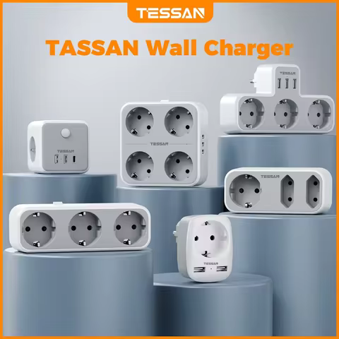 TESSAN EU Plug Power Strip with AC Outlets and USB Charging Ports Multiple Wall Socket Adapter for H
