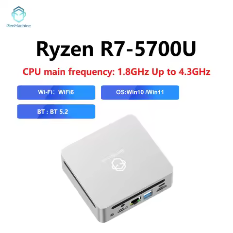 2025 GenMachine New Mini PC Ryzen7 5700U 16G RAM+ 512G SSD CPU Support Windows 11 DDR4 3200MHz AMD W