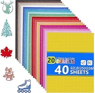 Glitter Cardstock 40 Sheets 20 Colors，8.27 x 11.73 in Cricut Paper Cardstock, No-Shed Sparkly Glitte
