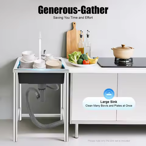 Kitchen Sink with Faucet,Large Capacity (17.7*15.75*8.66in) Stainless Steel Free Standing Utility Gr