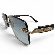成色極佳 ▼ CHROME HEARTS DEEP II 925 側邊花卉十字兩點式無框眼鏡太陽眼鏡 黑色金色鏡片：藍色 57□20-146 示範鏡片 日本製造 總重量 35.51克 男士