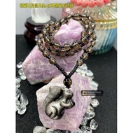 银曜石松鼠吊坠+冰种黑曜石项链(62cm长)~Silver Obsidian Squirrel Pendant+Ice Black Obsidian Necklace (62cm Long)