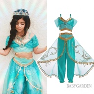 3-8year Kids Girls  Indian Style Halloween Cosplay Costumes - Sequins Off-shoulder Crop Tops + Tasse