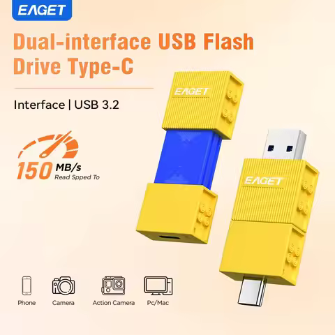 EAGET CF50 Modular Building‑Block USB Flash Drive USB‑A & Type‑C Dual‑Port USB3.2 OTG Pendrive, 150M