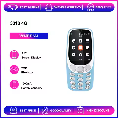 Unlocked Refurbished 3310 4G 2018 2MP GSM 900 / 1800 1200mAh Phone English Keyboard Only Support Eng