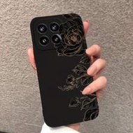 1pc Creative Black & Gold Floral Love Straight Edge Liquid Soft Gel Phone Case Compatible With Galax
