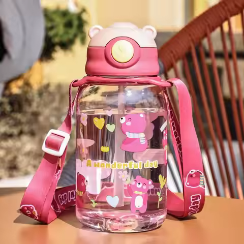 650ml Cute Kids Water Sippy Cup Kids Water Bottle with Straw Portable Drinking Bottle Cup Leakproof