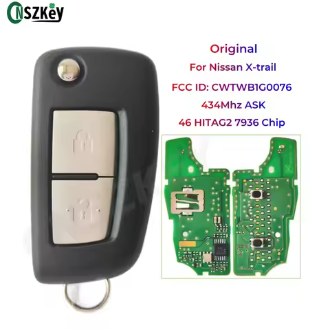 CNSZKEY FCC ID: CWTWB1G0076 Original Remote Key 433MHz ASK 46 HITAG2 7936 Chip 2 Buttons For Nissan 