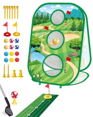 4 In 1 Kids Golf Games Set Golf Putting Practice Mat 3-Sided Golf Chipping Net with Club Kid Adults 