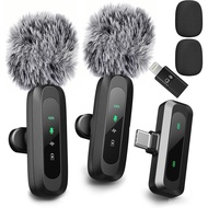 Wireless Lavalier Microphone for iPhone, iPad, USB-C, 2 PCS Tiny Lapel Mic with Adapter, Bluetooth, 