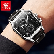 OLEVS   import terbaru 2023 Jam tangan pria original tali kulit tampilan multifungsi tahan air kalender fashion cronograph