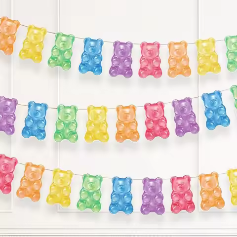 Colorful Candyland Party Decor Gummy Bear Banner Streamers Gummy Candy Garland Christmas Baby Shower