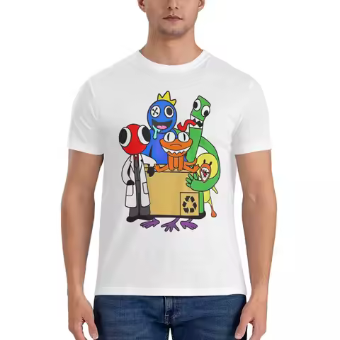 Rainbow Friends Characters T-Shirt for Men Cotton Oversized T Shirts Men's Short Sleeve Round Neck S