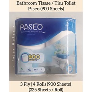 Bathroom Tissue/Paseo Toilet Tissue Roll (4 Rolls/900 Sheets)