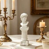 1pc Small David Bust Statue With Roman Column Base, White Resin Greek God Head Sculpture, Classic Ro