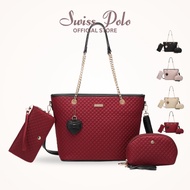 SWISS POLO Ladies Nylon 3 In 1 Pouch and Long Purse Set with Quilted Tote Bag - Multi Colour HHP 387