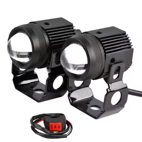 Motorcycle LED Headlamp Car Headlight Bulbs Auto Spotlights Lamp Projector Lens Dual Color Spot Fog 