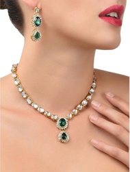 GREEN GOLD PLATED KUNDAN STUDDED JEWELRY SET by Grace Fashions