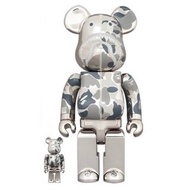 Be@rbrick BAPE Camo Shark 100％ & 400％ silver colour