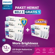 Philips Lampu LED Paket Beli 3 Gratis 1 Lampu Multipack Radiantline LED Bright 12W 6500K
