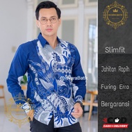 KEMEJA Batik Shirt slimfit Sogan Blue batik Men Long Sleeve watna Blue lapis Sogan batik Tops slimfit Men batik Shirts For Men Latest