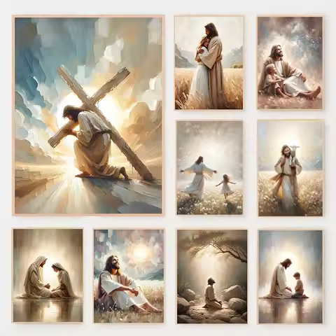 Modern Christian Believer Poster Jesus Praying Shepherd Bible Verse Easter Diamond Painting Wall Art