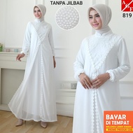 Agnes Hijab - Anissa Dress Baju Gamis Putih Wanita Brukat Gamis Brokat Lebaran Umroh Haji Busana Mus