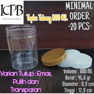 800 ml Tube Jar / Plastic Jar Jar / Cake Snack Jar. Transparent, White and Gold Cover