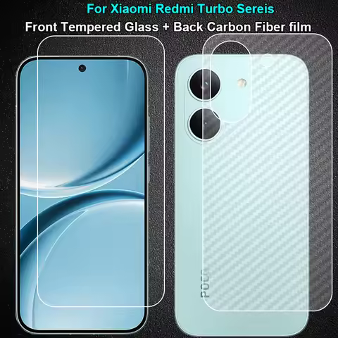 For Xiaomi Redmi Turbo 5 4 3 Turbo5 Pro Max 1 Set = Back Carbon Fiber Film + Tempered Glass Screen P