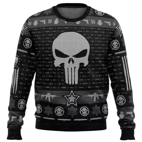 20225 Christmas Winter men Punisher Logo Printed Christmas Ugly Round Neck Sweatshirt Fashion Street