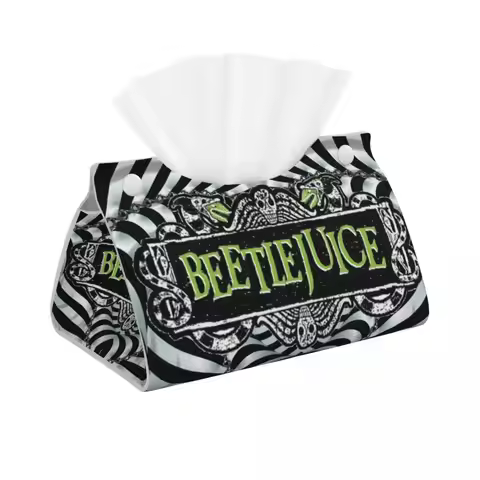 Custom Horror Movie Beetlejuices Tissue Box Holder Rectangular Tim Burton Style PU Leather Facial Ti
