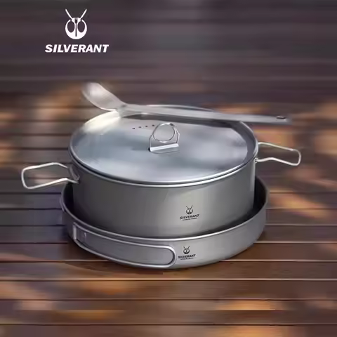 Titanium Pot And Frying Pan Combination 2 Piece Set Outdoor Large Camping Cookware With Folding Hand