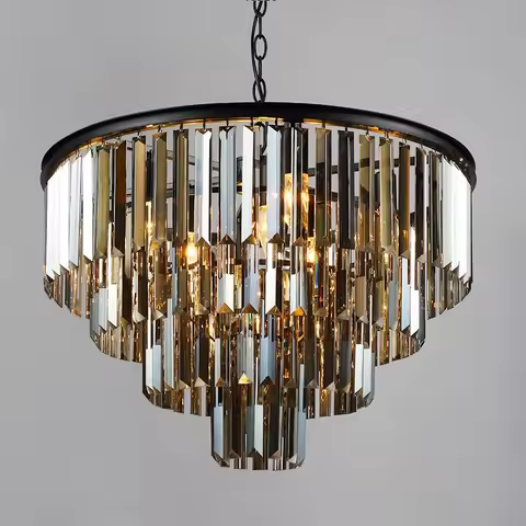 Nordic Crystal LED Chandeliers K9 Crystal Smoky Gray Crystal Pendant Suspension Lamparas for Cafe Re